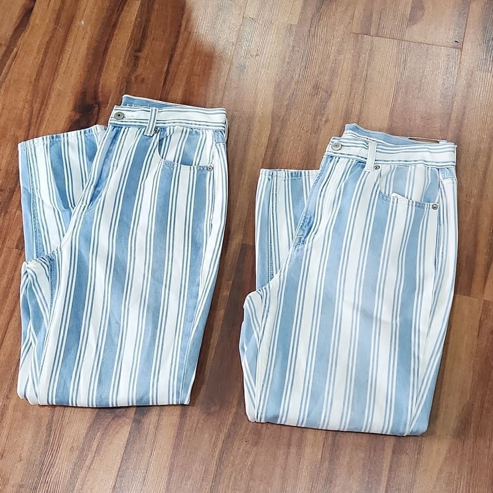AEO White/Denim Striped Mom Jeans - Picture 2 of 10